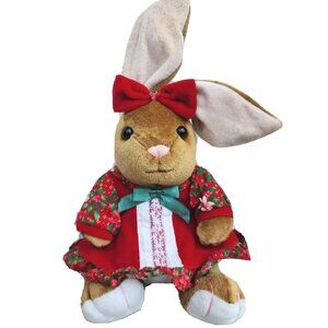 VTG 1995 Velveteen Rabbits Red Dress Bowtie Cottagecor 13.5" Stuffed Bunny Toy